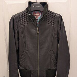 Black Dainer Leather Jacket with Floral Lining 2xs